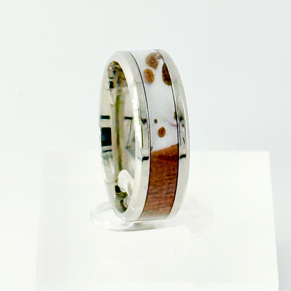 Stylish Silver Ring with Wood Inlay size 12 #003